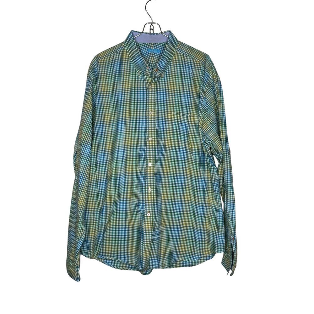J. McLaughlin Men's Shirt Gingham Plaid Button Down Long‎ Sleeve Cotton Large